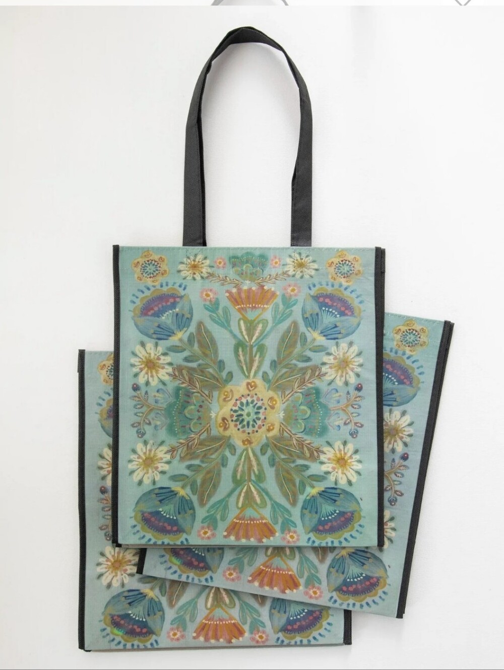 Happy Bag Set of 3 XL Bags Mandala Folk Garden. Made With Recyled Water Bottles